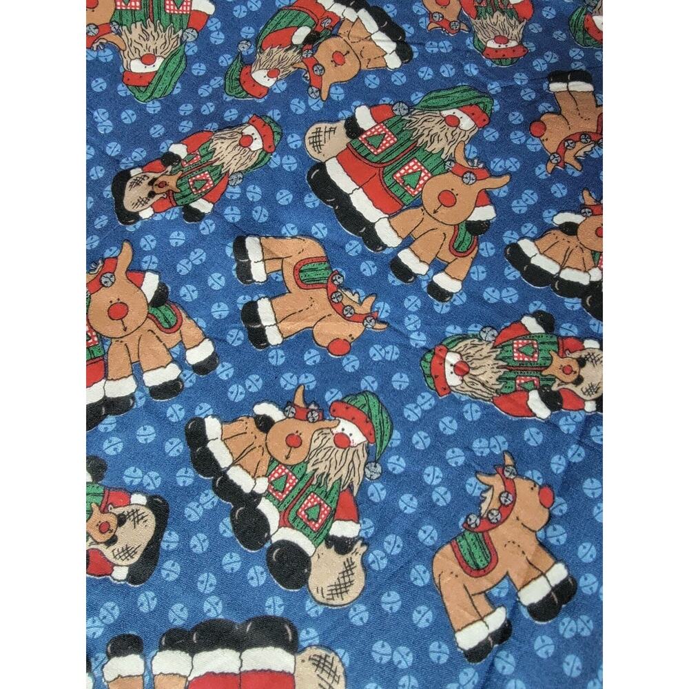 Christmas Fabric 2 Yard 16 Inch Vtg Snowman Santa Reindeer Dk Blue Cotton